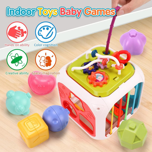 Storio 7 in 1 Baby Sensory Toy for Kids 1-3 Years | Montessori Shape Sorter, Stacking & Activity Toy | Educational Learning Toy for Toddlers | Fine Motor Skills Development