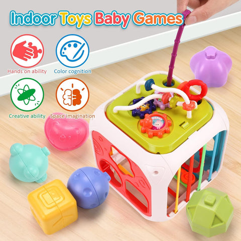 Storio 7 in 1 Baby Sensory Toy for Kids 1-3 Years | Montessori Shape Sorter, Stacking & Activity Toy | Educational Learning Toy for Toddlers | Fine Motor Skills Development