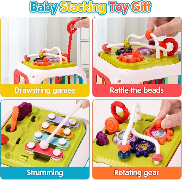 Storio 7 in 1 Baby Sensory Toy for Kids 1-3 Years | Montessori Shape Sorter, Stacking & Activity Toy | Educational Learning Toy for Toddlers | Fine Motor Skills Development