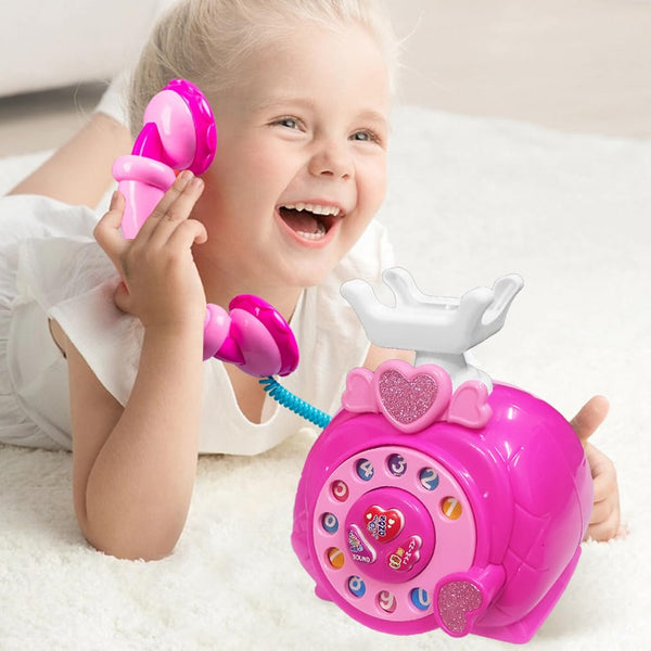 VGRASSP Classic Dial Receiver Simulation Telephone Toy for Kids - Rotating Number Dial with Calling Sound Effect - Storytelling Toy Phone Accompanied with Lights - Color As Per Stock