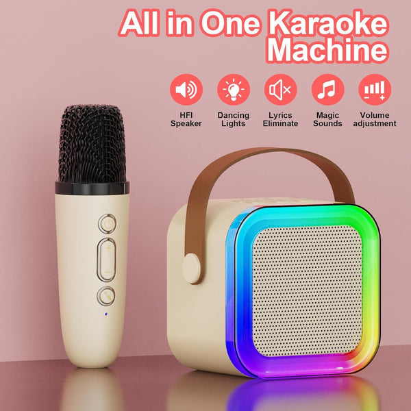 Storio Rechargeable Wireless Mini Portable Bluetooth Karaoke Machine | Bluetooth Speaker with Microphone & LED Lights - Kids Music Singing Toys for Girl Boy Birthday Gift Ideas