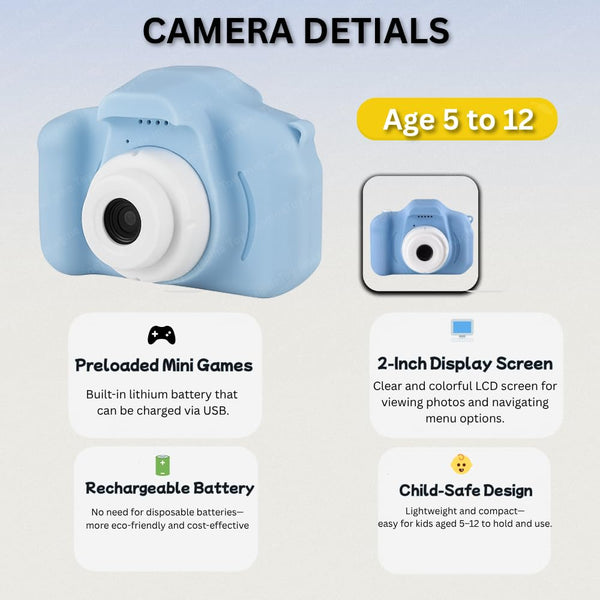 Toy Imagine Mini Digital Camera for Kids – Photo & Video Camcorder with Built-in Games – Creative Gift for Boys & Girls Age 3-12 – Small Camera for Children’s Learning & Fun
