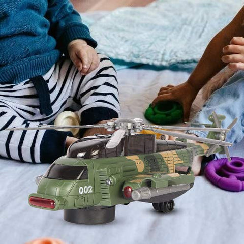 VGRASSP Apache Style Air Force Helicopter Toy for Kids - Bump and Go Action with Colourful 3D Lights, Swirls and Music Multicolor